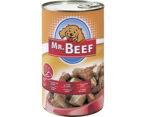 Konzerva pre psov Mr. Beef 5 druhov mäsa 1200 g