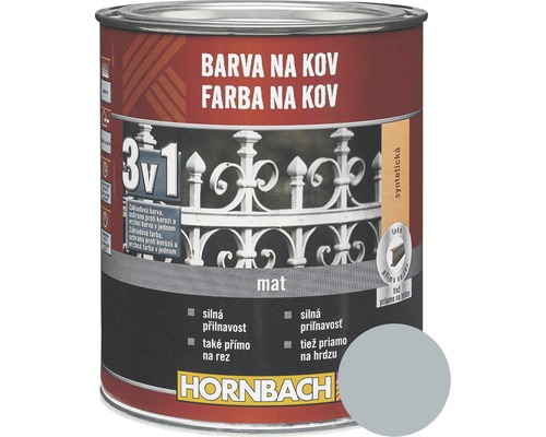 Farba na kov 3v1 Hornbach strieborno sivá, lesklá 750 ml