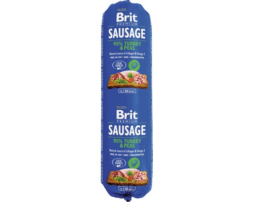 Maškrta pre psov Brit Premium Sausage Turkey & Peas 800 g