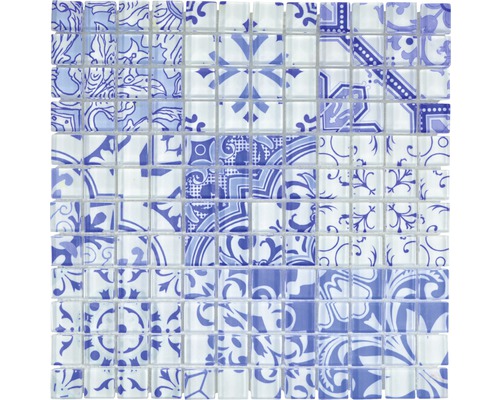 Sklenená mozaika XCM8OP33 Crystal Design modrá/biela 30x30 cm