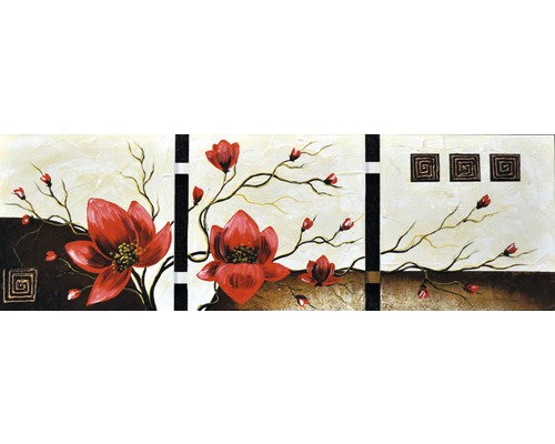 Maľovaný obraz 3-dielny Kvety 33x105 cm