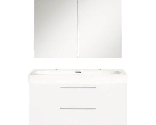 Súprava kúpeľňového nábytku lesklá biela 100x57 cm vr. zrkadlovej skrinky