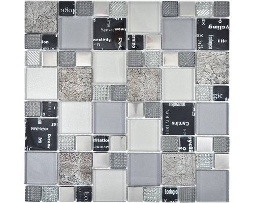 Sklenená mozaika XCM MC529 29,8x29,8 cm strieborná/sivá/čierna-0