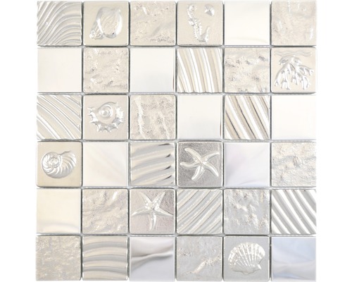 Sklenená mozaika štvorcová crystal mix reliéfny silver