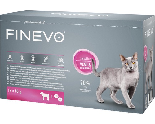 Kapsička pre mačky Finevo Sensitive Cat teľacie 16 x 85 g