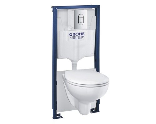 Závesné WC Grohe Solido 5v1 WC a sedátko softclose Bau Ceramic tlačidlo Arena Cosmopolitan chróm 39418000