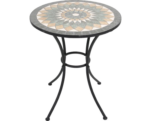 Záhradný stôl kovový Garden Place Rosie mozaikový Ø 60 x v. 70 cm čierny