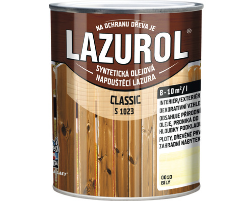 Lazúra na drevo Lazurol Classic S1023 biela 0,75 l