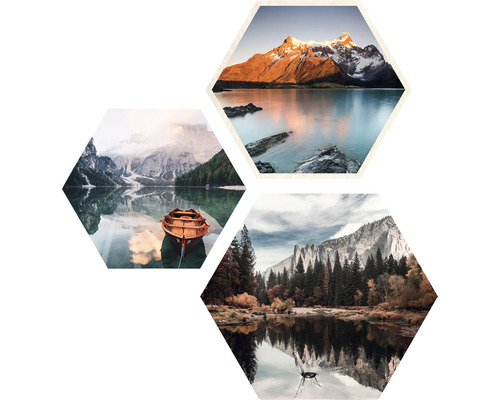 Obraz na stenu Hexagon Nordic Lake Atmosphere I set 3ks