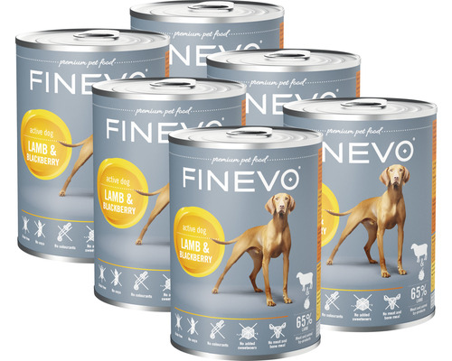 Konzerva pre psov FINEVO Active Dog jahňacie s černicami 6x800 g