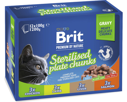 Kapsička pre mačky Brit Premium by Nature Sterilised Plate Gravy 12x100 g-0