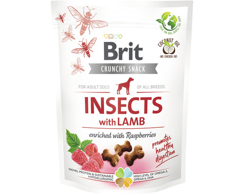 Maškrty pre psy Brit Care Crunchy Cracker Insects with Lamb enriched with Raspberries 200 g