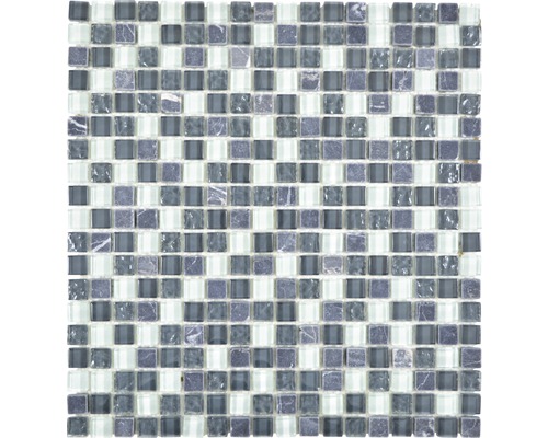 Sklenená mozaika s prírodným kameňom XCM M810 30,5x32,5 cm šedá/čierna