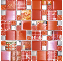 Sklenená mozaika XCM MC579 29,8x29,8 cm strieborná/červená-thumb-0