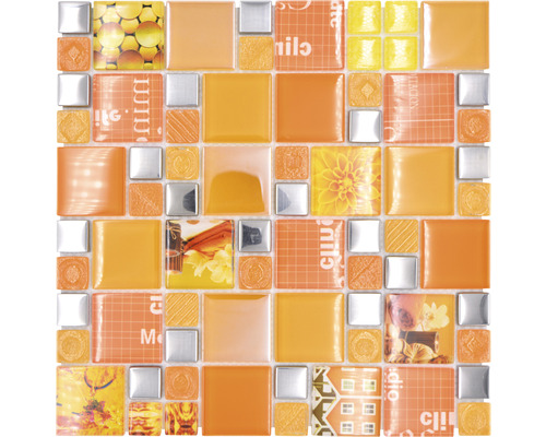 Sklenená mozaika XCM MC569 kombinácia striebornej a oranžovej-0