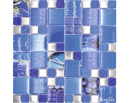 Sklenená mozaika XCM MC549 29,8x29,8 cm strieborná/modrá-0