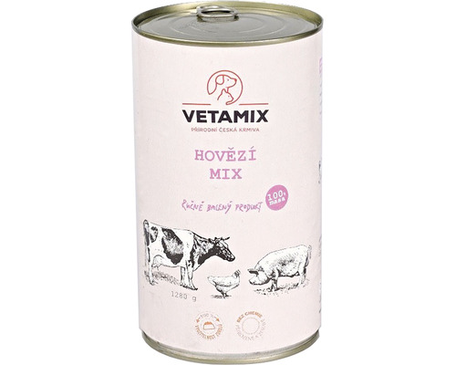 Konzerva pre psov a mačky Vetamix hovädzí mix 1250 g