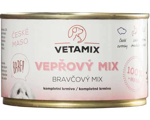 Konzerva pre psov a mačky Vetamix bravčový mix 405 g