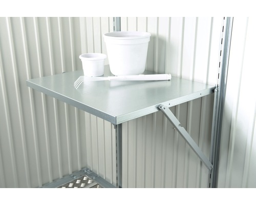 Sklápací stôl pre záhradné domčeky Biohort 69x58 cm strieborný