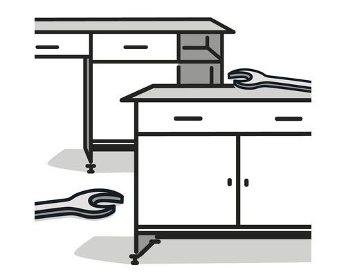 Montáž Küpper pracovných stolov a skříň