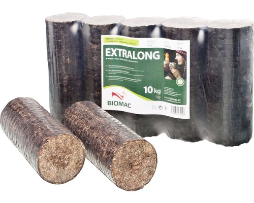 Drevené brikety BIOMAC Extralong nočné valcové balenie 10 kg