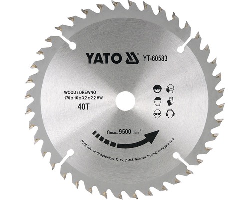 Kotúč na drevo Yato YT-60583, 170x16 mm 40z-0
