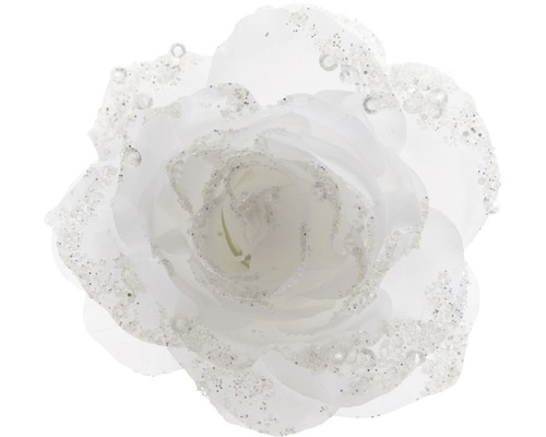 Dekorácia ruža biela na klipe 14x8,5 cm