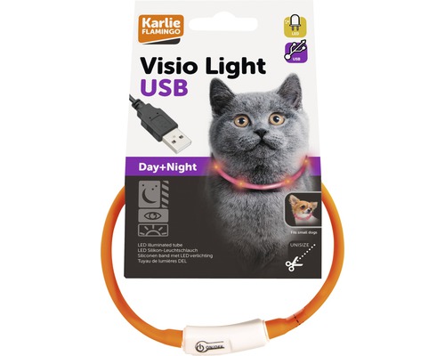Obojok pre mačky Visio Light LED oranžový 20-35 cm